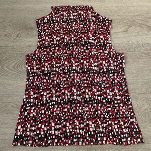 Casual Corner Red & Black Geometric Sleeveless Mockneck Size M
